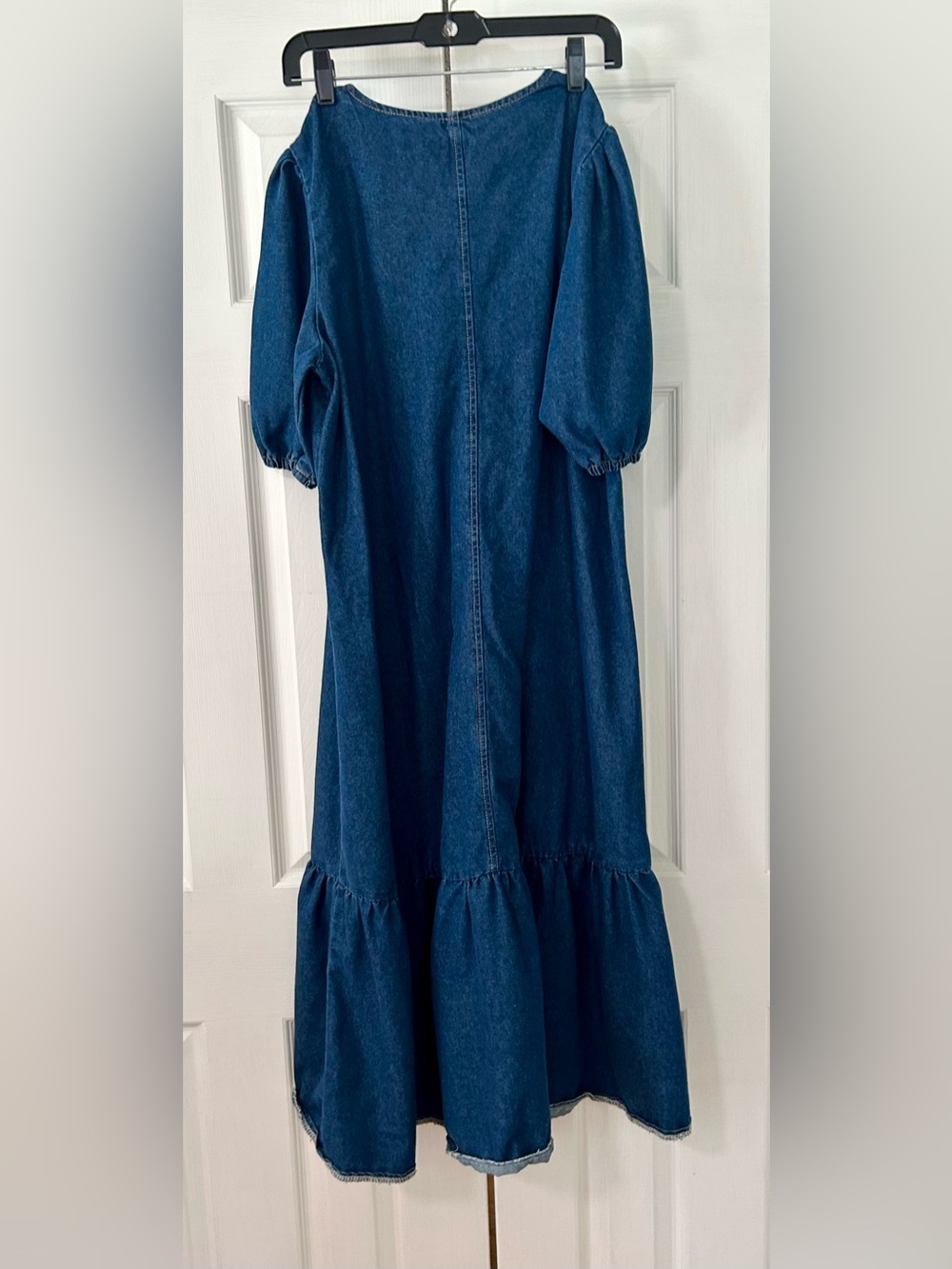 Denim Jean Maxi Dress with Puff Sleeves and Ruffle Hem woman size large maxi - Picture 2 of 3